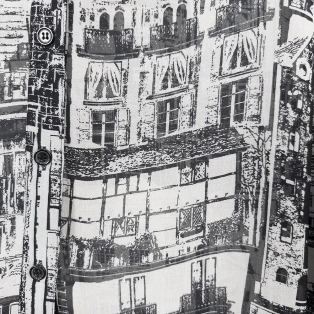 Chicos Cityscape Sheer Chiffon Button Shirt 3 (XL)‎ Monochrome Urban Retro Artsy - Picture 11 of 16